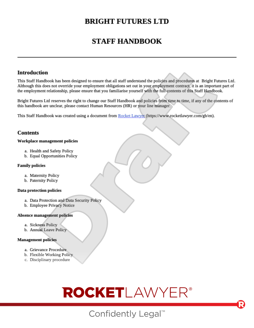 Free Employee Handbook Template Faqs Rocket Lawyer Uk